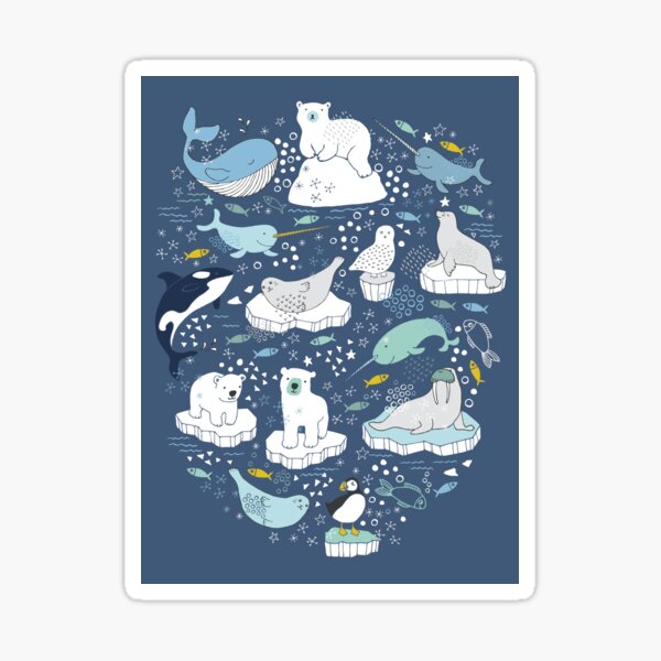 Item preview, Arctic Animal Icebergs - blue and mustard - Fun Pattern by Cecca Designs designed and sold by Cecca-Designs.