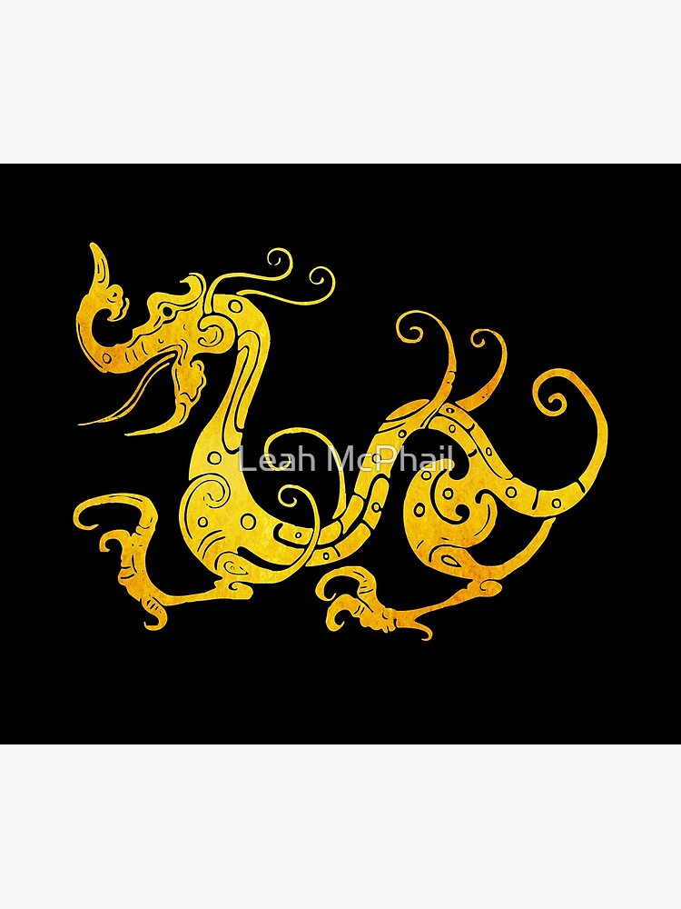 Gold Copper Dragon on Black by LeahMcPhail