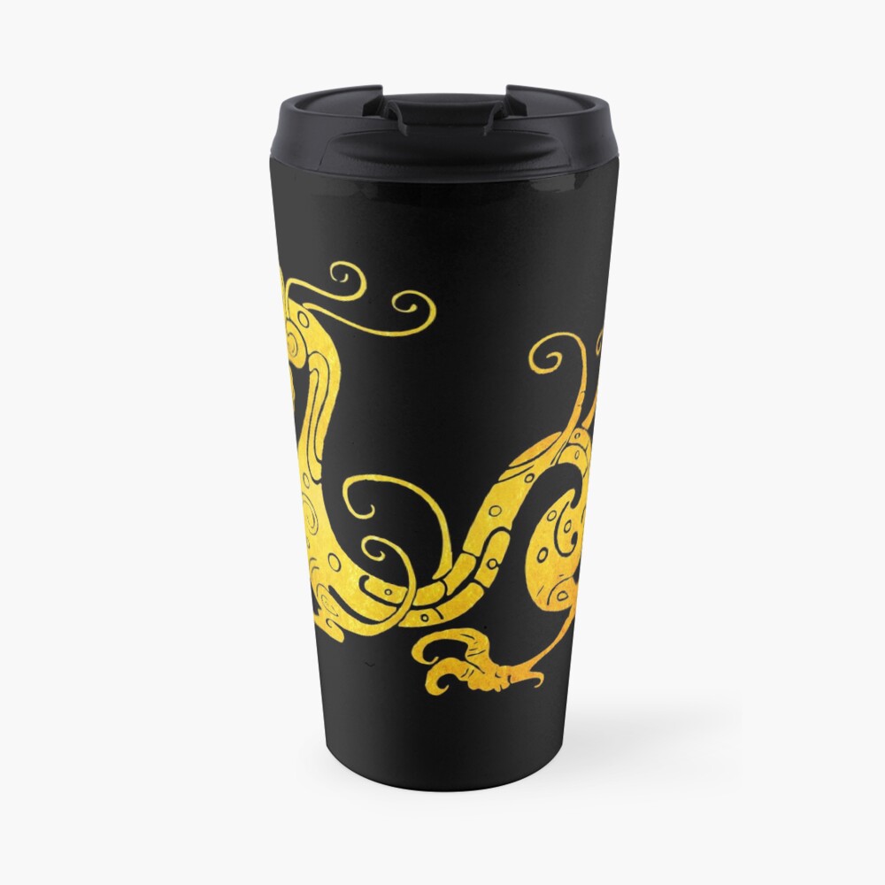 Gold Copper Dragon on Black Travel Mug