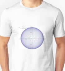 Plot x=(1-exp(-t/10))*cos(2*pi*t), y=(1-exp(-t/10))*sin(2*pi*t), for t=0 to 25 Unisex T-Shirt