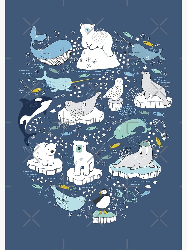 Arctic Animal Icebergs - blue and mustard - Fun Pattern by Cecca Designs by Cecca-Designs