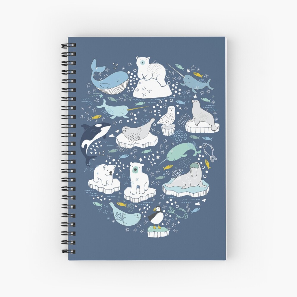 Arctic Animal Icebergs - blue and mustard - Fun Pattern by Cecca Designs Spiral Notebook