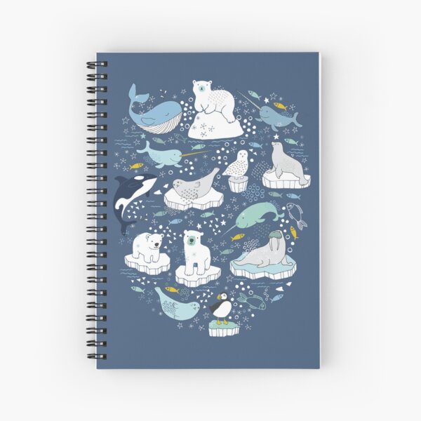 Arctic Animal Icebergs - blue and mustard - Fun Pattern by Cecca Designs Spiral Notebook