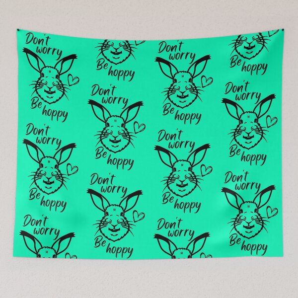 Item preview, Don't worry be HOPPY - A smiling, happy bunny rabbit designed and sold by LadySquiggle.