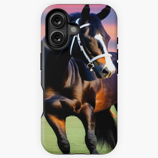Aperçu de l'œuvre Cheval Étalon Beauté noire et brune Pâturages verts et coucher de soleil créée et vendue par deniselynnimage.