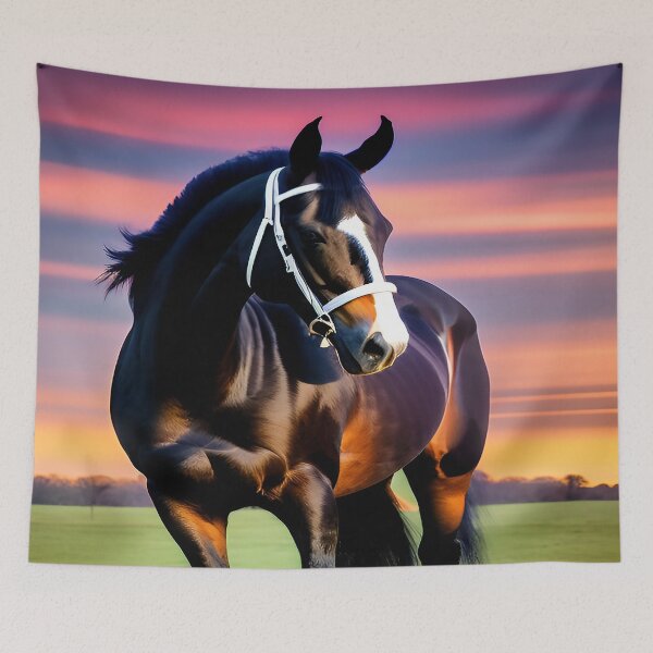 Item preview, Horse Stallion Black and Brown Beauty Green Pastures and Sunset designed and sold by deniselynnimage.