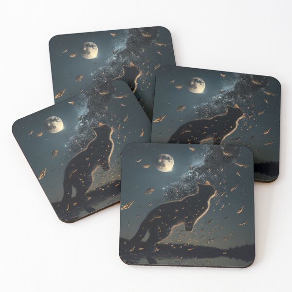 Item preview, a cat flying through the moonlit sky with hundreds of  4.p designed and sold by CosmicArtifact.