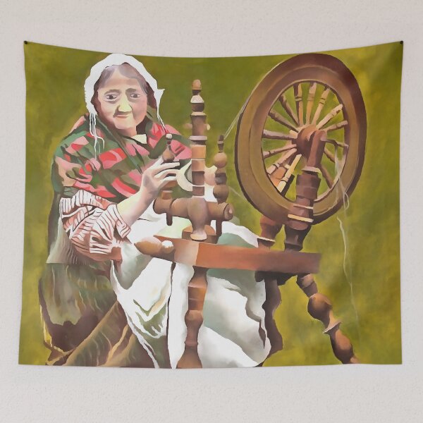 Item preview, Elderly Irish Woman Crafter At A Spinning Wheel designed and sold by taiche.