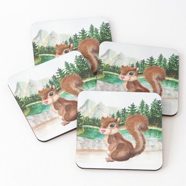 Item preview, Baby squirrel at the lake in the forest painting designed and sold by HajnalkArt.