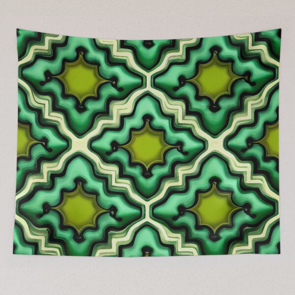 Item preview, Green Furry Moroccan Pattern Digital Painting designed and sold by CodeAndColors.