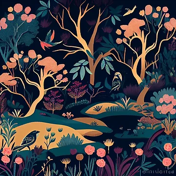 Imagen de la obra Fluid Enchanted Flat English Countryside Chic Pattern Digital Painting de CodeAndColors