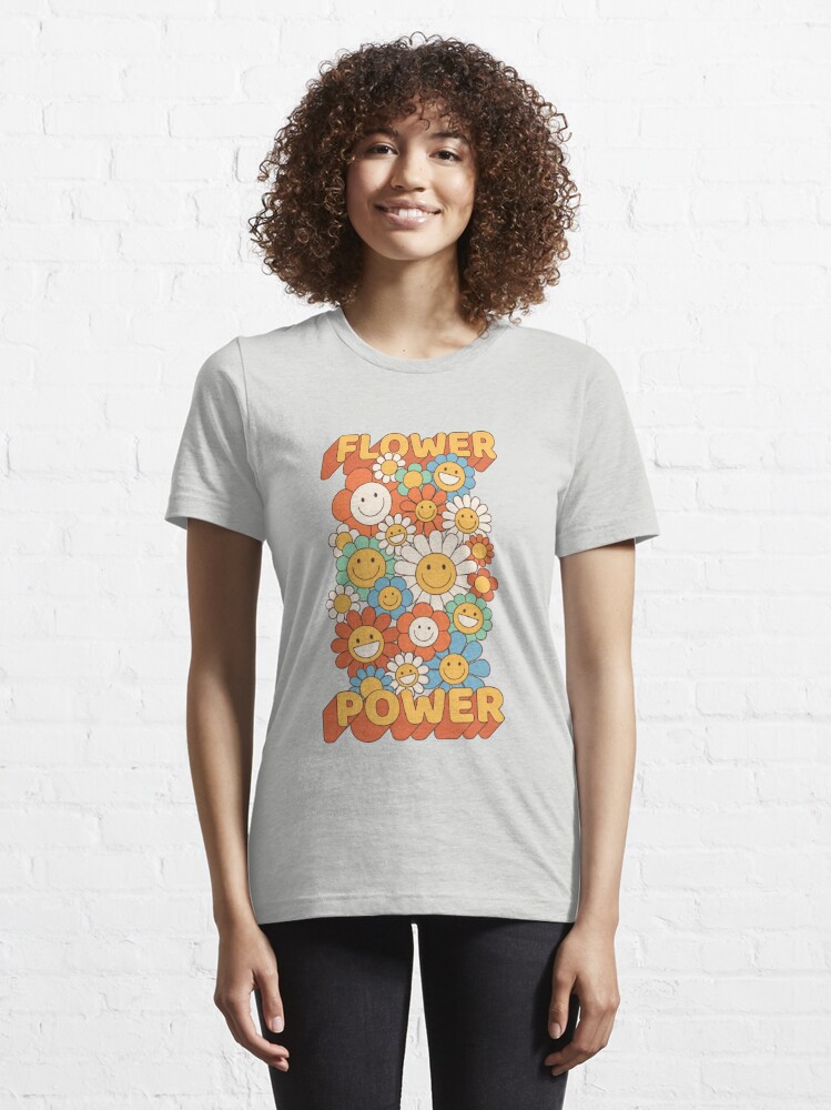 Womens Flower Power Hippie Psychedelic '70's Retro V-Neck T-Shirt