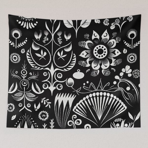 Item preview, Cartoon Designer Black Scandinavian Pattern Digital Painting designed and sold by CodeAndColors.