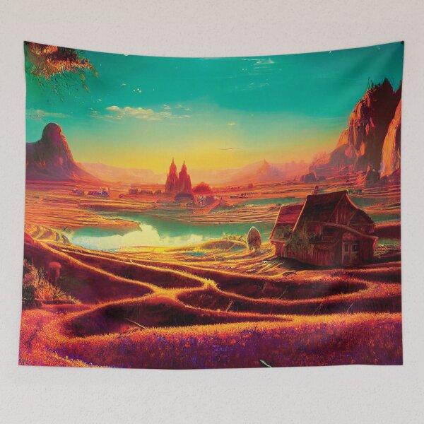Item preview, a painting of a landscape with a house in the middle designed and sold by DesignAtYO.