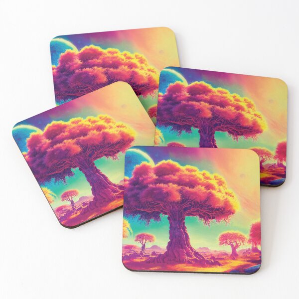Item preview, a painting of a colorful landscape with trees and planets designed and sold by DesignAtYO.