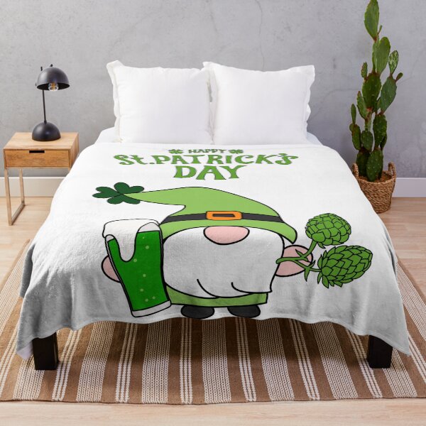 Item preview, Hand drawn vector gnome with green beer and hop plant with st patrick's day greeting designed and sold by Familyshmot.