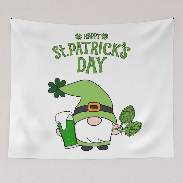 Item preview, Hand drawn vector gnome with green beer and hop plant with st patrick's day greeting designed and sold by Familyshmot.