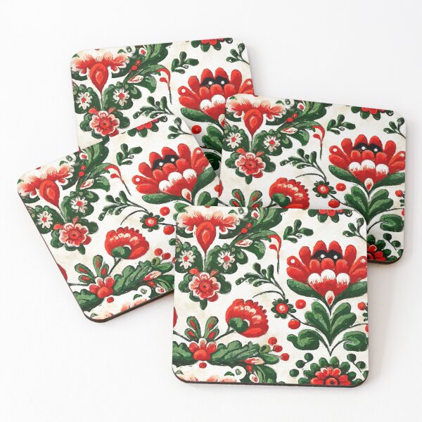 Item preview, Folklore motif red flowers designed and sold by JBJart.