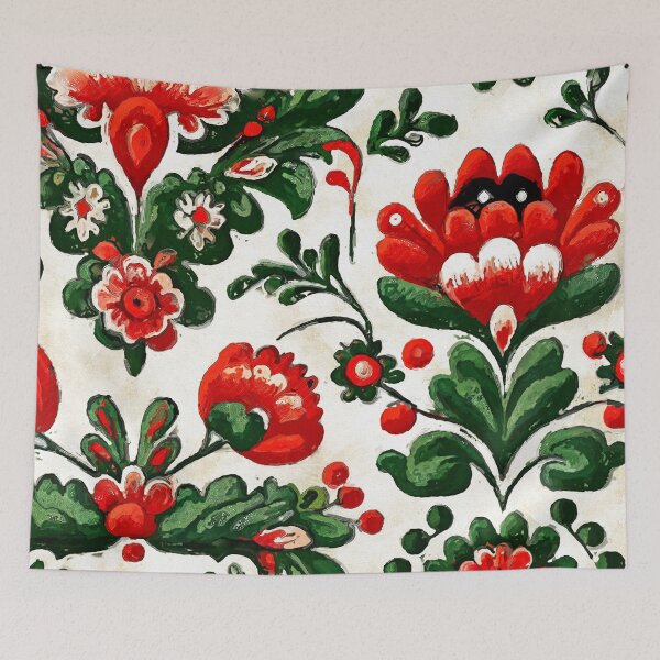 Item preview, Folklore motif red flowers designed and sold by JBJart.