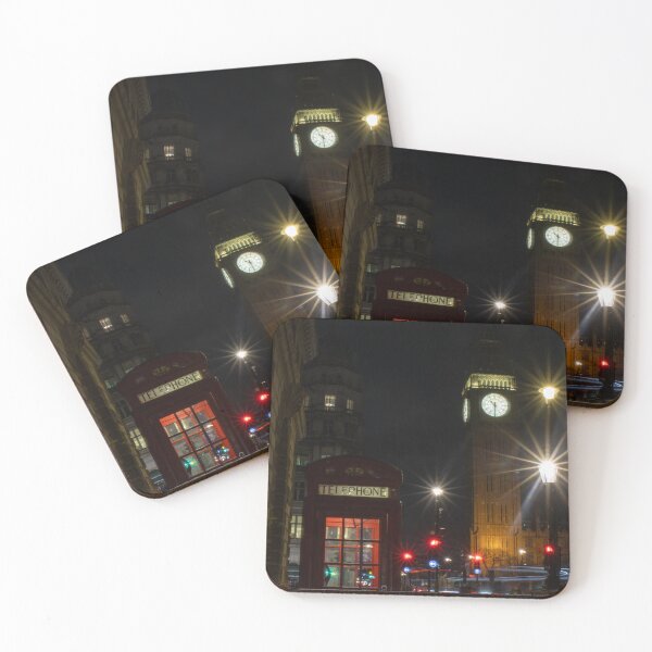 Item preview, A red Phone booth at night with Elizabeth Tower  designed and sold by Camille Bouchard.