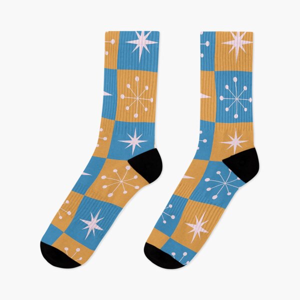 Item preview, Checkered Retro Starbursts pattern on yellow and blue squares   designed and sold by Yasminepatterns .