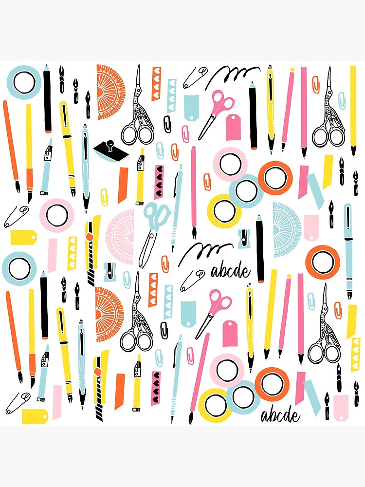 Cute Art Supplies with pens, pencils, scissors and washi tape | Poster