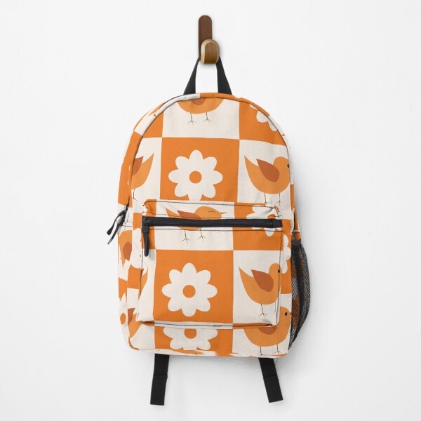 Item preview, Checkered Orange Birds and White Flowers Pattern designed and sold by Yasminepatterns .