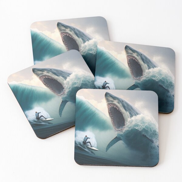 Item preview, white shark attacking surfer designed and sold by Arthoughts.