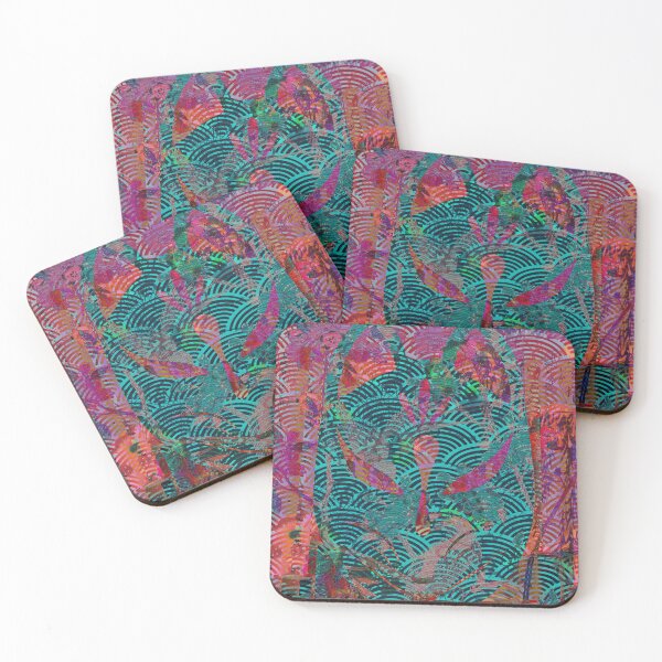 Item preview, Japanese pattern: spirit kitsune, waves and floral pattern designed and sold by Onigokko.