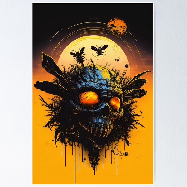 Item preview, Winged Post Apocalyptic Cyberpunk Skull And Insects designed and sold by Nightarcade.