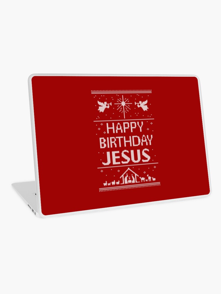 Skin Adhesive D Ordinateur Joyeux Anniversaire Jesus Pull De Noel Moche Scandinave Knit Red White Religieux Chretien Par 26 Characters Redbubble