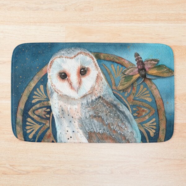 Item preview, Watercolor barn owl with two hawkmothes designed and sold by MaryWatercolor.