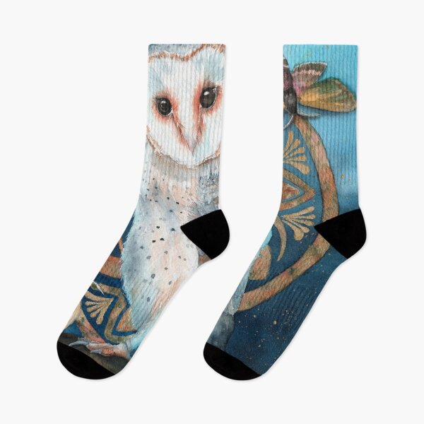 Item preview, Watercolor barn owl with two hawkmothes designed and sold by MaryWatercolor.
