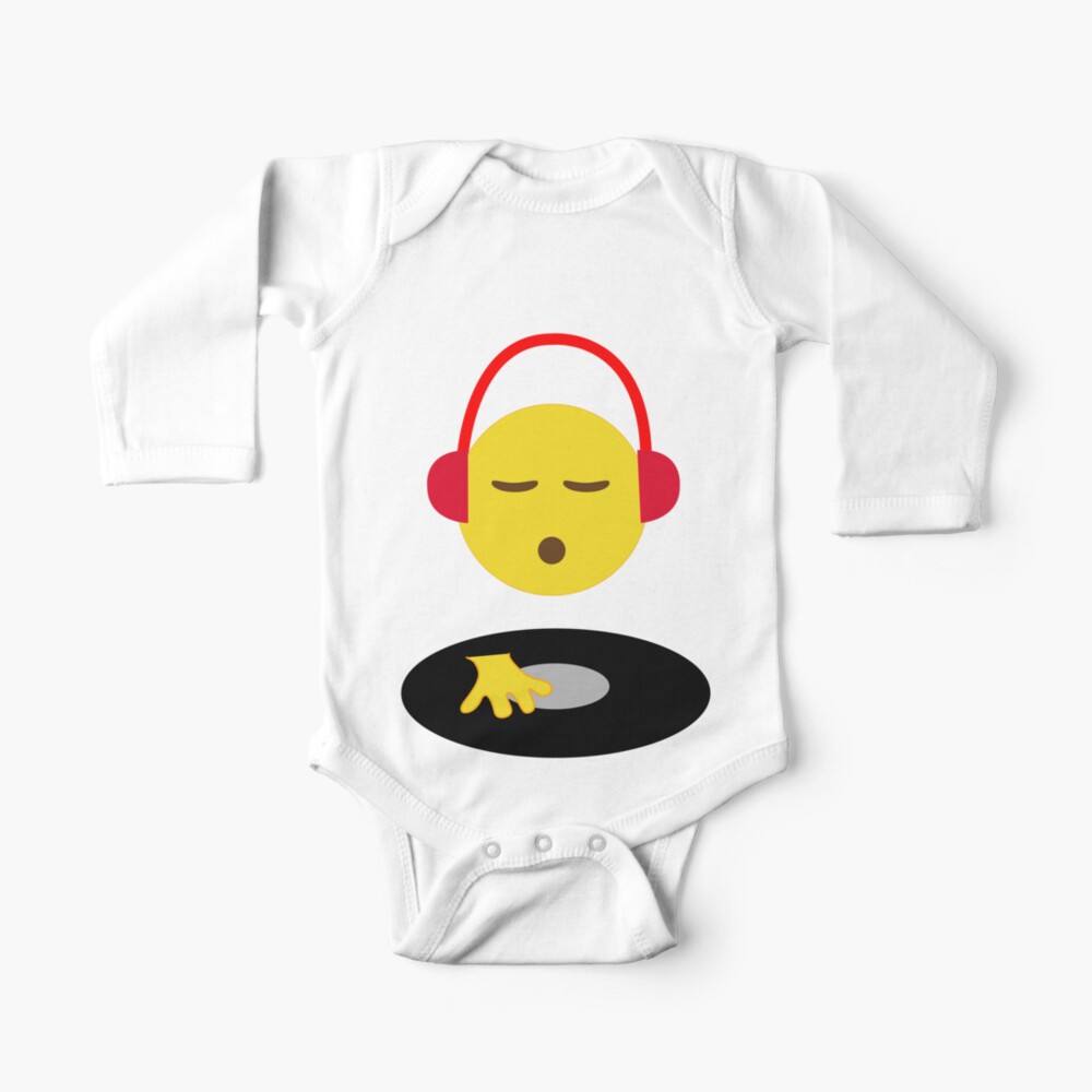 Emoji DJ Disc Jockey Scratch Vinyl Record Turntable Retro Design Baby One-Piece