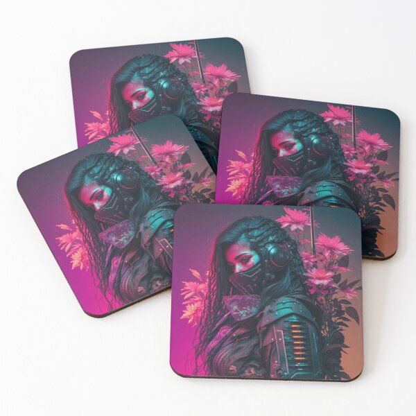 Item preview, 80s Cyberpunk Female Samurai Covered in Blossoms designed and sold by Nightarcade.