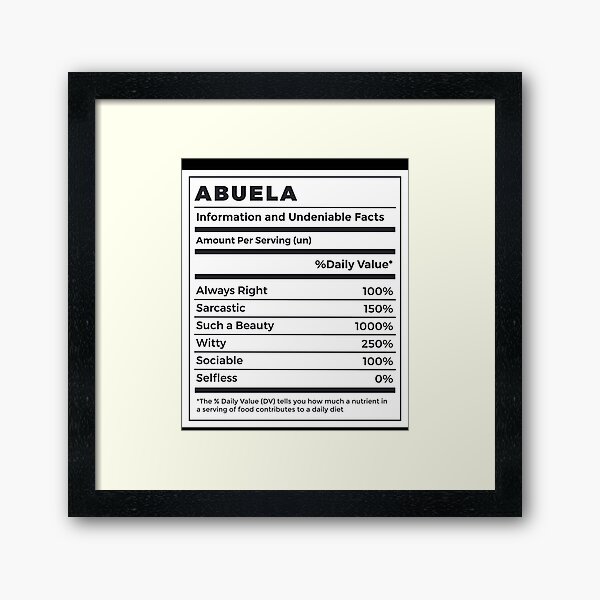 Vista previa del artículo con la obra «Datos nutricionales divertidos de Abuela», diseñado y vendido por MrEddie10.
