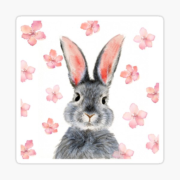 Artikel-Vorschau von Süßer Hase mit rosa Blüten, designt und verkauft von MaryWatercolor.