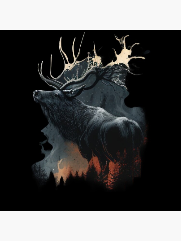 Disover Intricate Elk in Burning Forest Painting Premium Matte Vertical Poster
