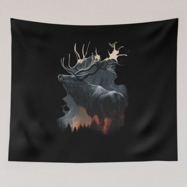 Item preview, Intricate Elk in Burning Forest Painting designed and sold by CMHerd.