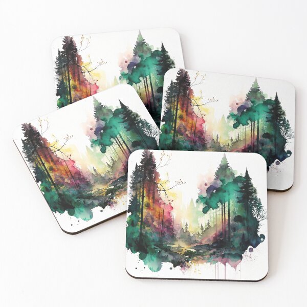 Item preview, colorful forest watercolor painting designed and sold by shokA Design.