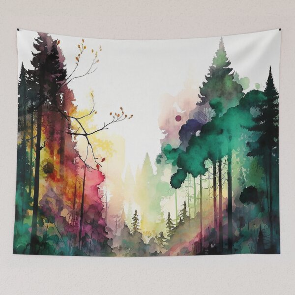 Item preview, colorful forest watercolor painting designed and sold by shokA Design.