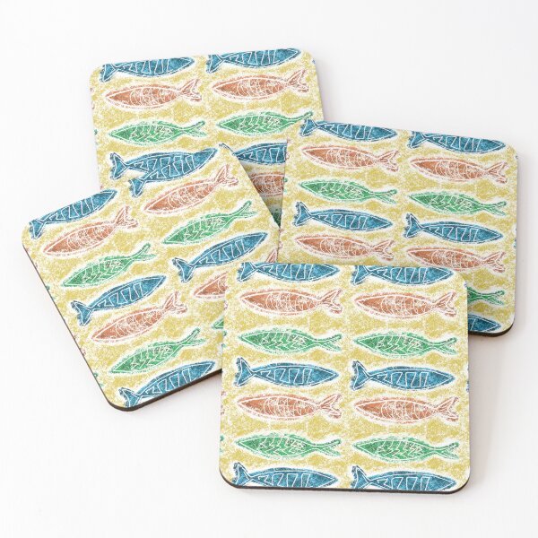 Item preview, Hand-drawn red, green and blue fish pattern for a beachy flair designed and sold by Lilly-Rune.