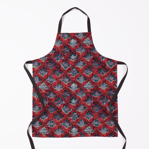 Item preview, Fluffy red floral pattern with blue squares designed and sold by YeKnot.