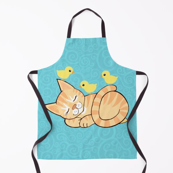 Item preview, Sleepy ginger cat and chickie friends on turquoise spirals designed and sold by QuirkyCatz.