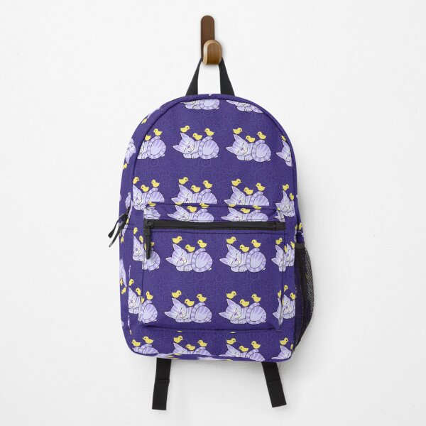 Item preview, Sleepy lilac cat and chickie friends on purple spirals  designed and sold by QuirkyCatz.