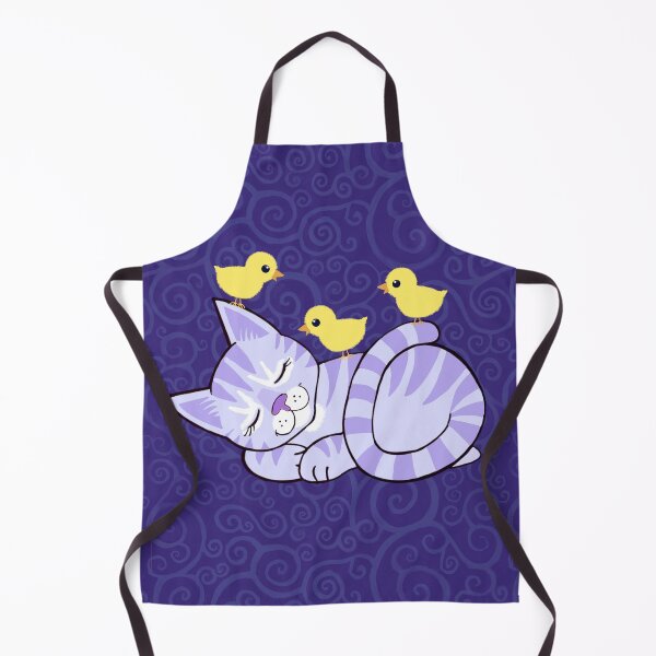 Item preview, Sleepy lilac cat and chickie friends on purple spirals designed and sold by QuirkyCatz.
