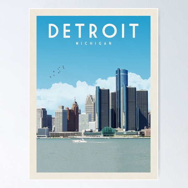 Item preview, Detroit Michigan Vintage Travel Poster designed and sold by Vintaprints-co.