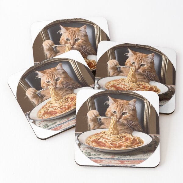 Item preview, cat eating spaghetti, Feline feasting on pasta designed and sold by Benjamin Christopher.