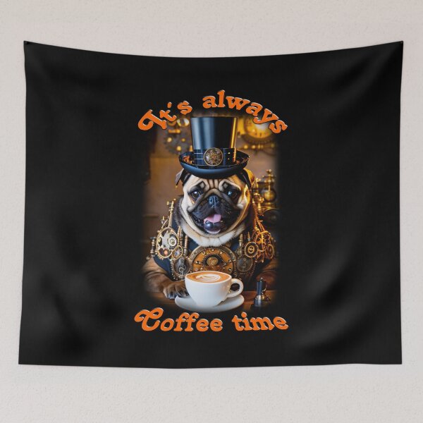 Item preview, Portrait of a funny pug enjoying a cup of coffee. designed and sold by ArtCreator2023.