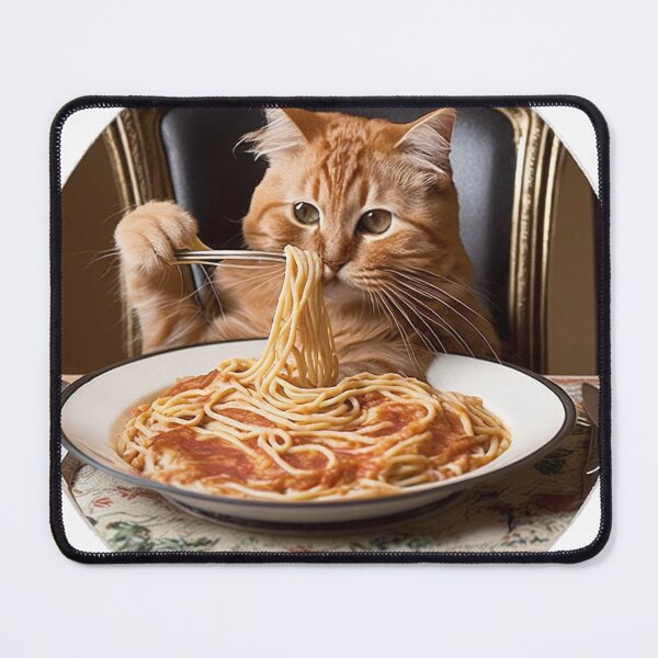 Item preview, cat eating spaghetti, Feline feasting on pasta designed and sold by Benjamin Christopher.